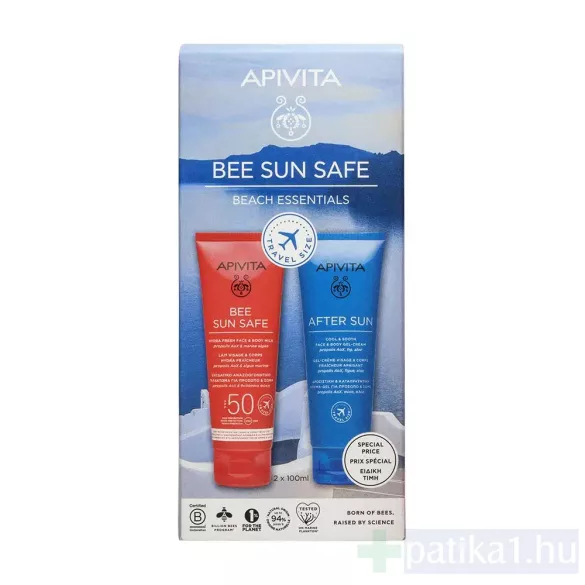 APIVITA BEE SUN SAFE utazó csomag NAPVÉDŐ TEJ ARCRA ÉS TESTRE 100ML + NAPOZÁS UTÁNI GÉL-KRÉM TRAVEL 100ML
