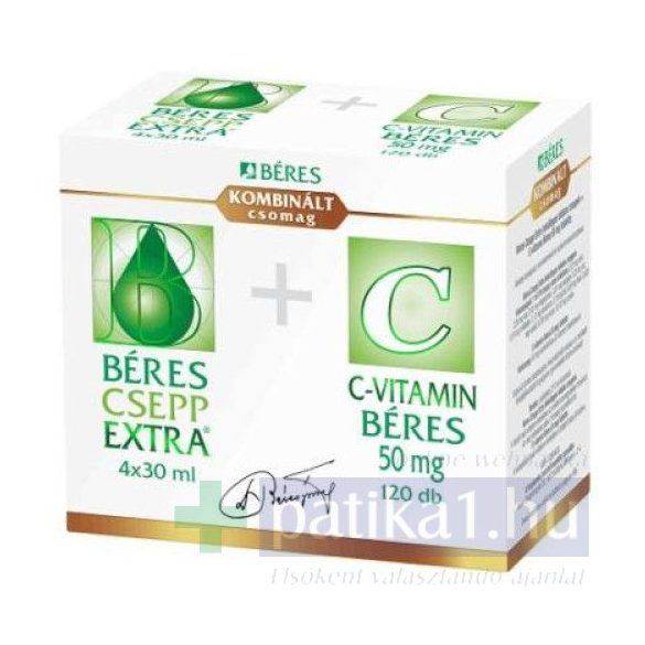 Béres Csepp Extra belsőleges oldatos cseppek 4x30 ml + C-vitamin 50 mg 120 db Kombinált csomag
