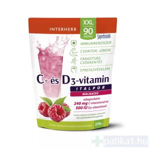 Interherb XXL C-vitamin + D3 vitamin italpor málna 270 g 90 adag