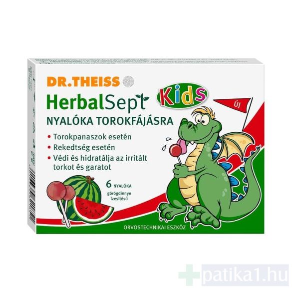 Dr. Theiss HerbalSept Kids nyalóka torokfájásra görögdinnye íz 6x Új
