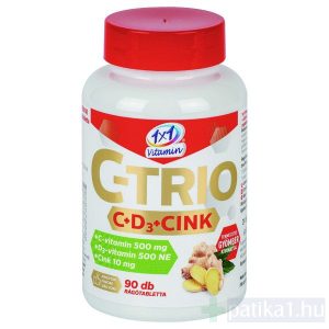 Vitaplus 1x1 C-TRIO C + D3 + Cink rágótbl gyömbér 90x