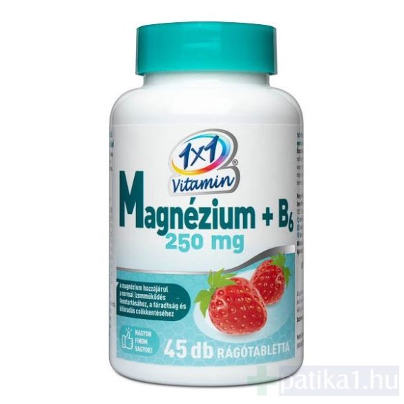 Vitaplus 1x1 Vitaday Mg 250 mg+B6 vitamin rágótabletta eper íz 45x