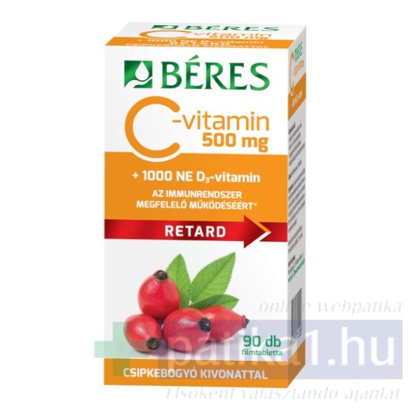 Béres C-vitamin 500 mg csipke D3 1000 NE retard filmtabletta 90 db