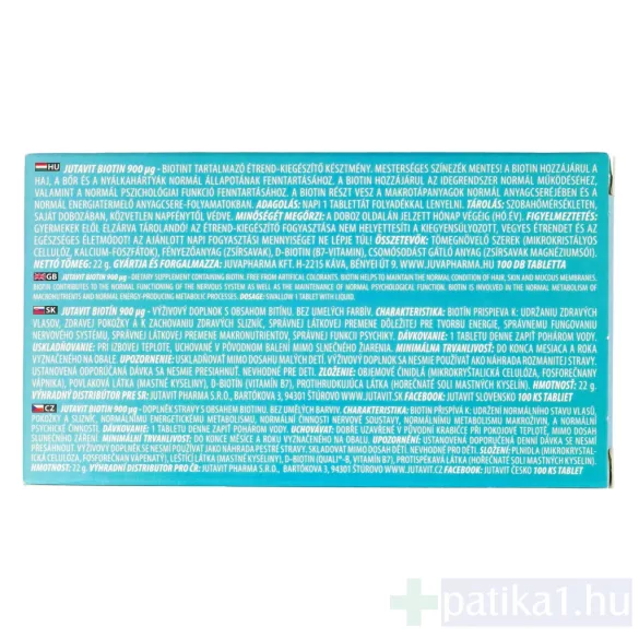 JutaVit Biotin 900 mcg tabletta 100x B7-vitamin