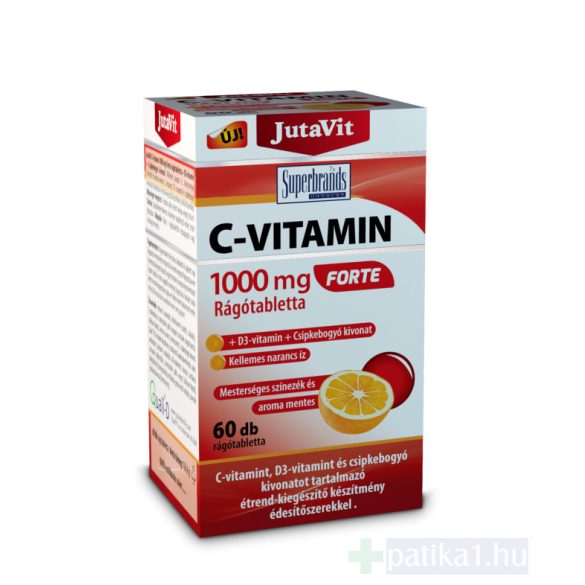 JutaVit C-vitamin 1000 mg Forte rágótabletta + D3-vitamin+ Csipkebogyó kivonat 60x