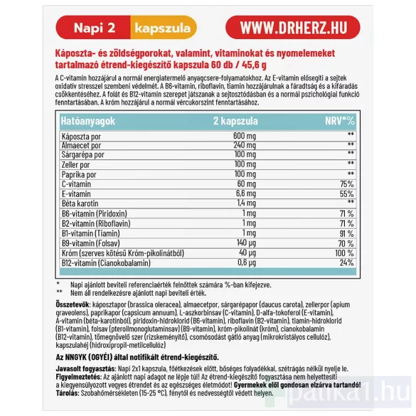 Dr. Herz Káposztaleves almaecet króm kapszula 60x