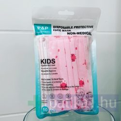 Gyerek szájmaszk, 3 rétegű gumis rózsaszín cicás 10 db