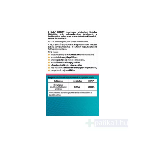 BioCo Bioaktív B12-vitamin 1500 mcg tabletta 60x