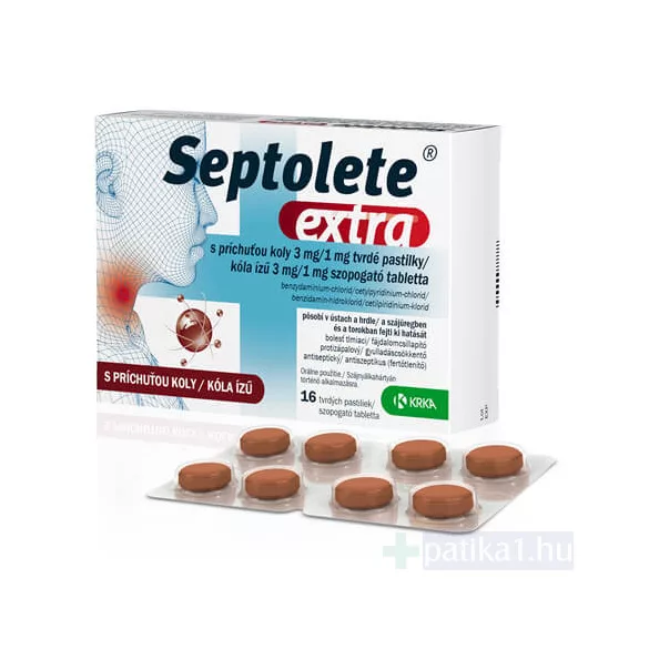 Septolete Extra 3 mg/1 mg szop. tabl. kóla ízű 16x