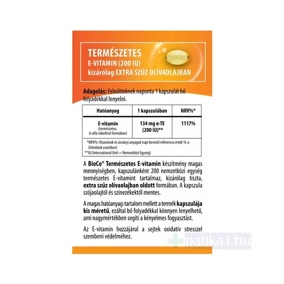 BioCo Természetes E-vitamin 200 mg lágyzselatin kapszula 60x