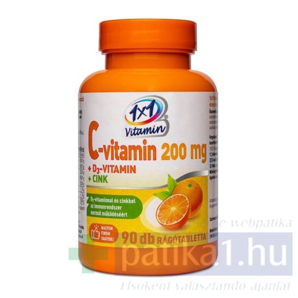 Vitaplus 1x1 Vitaday C-vitamin 200 mg +D3 + Cink rágótabletta 90 db