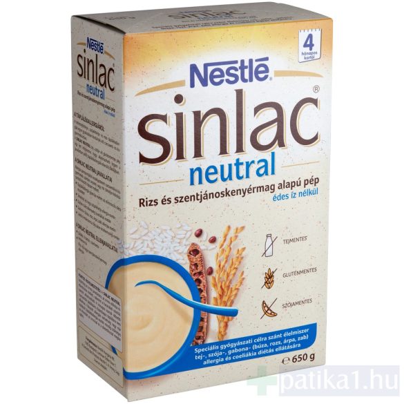 Sinlac Neutral rizs és szentjánoskenyérmag alapú pép 650 g