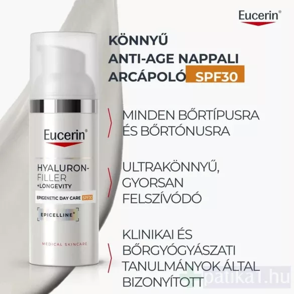 Eucerin Hyaluron-Filler + Longevity Epigenetic Nappali arcápoló SPF30 50 ml