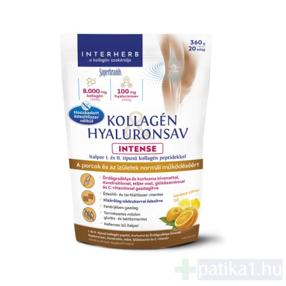 Interherb Kollagén & Hyaluronsav Porcépítő italpor INTENSE nádc. Narancs-citrus ízű 360g