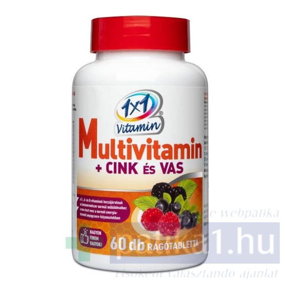 1x1 Vitaday Multivitamin Cink Vas rágótabletta erdei gyümölcs ízű 60 db