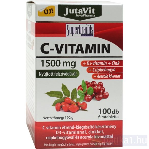 Jutavit C-vitamin 1500 mg + Zn + csipkebogyó + acerola + D3 tabletta 100x