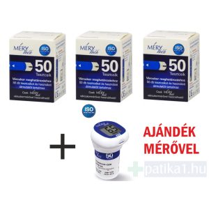 Mérykék tesztcsík vércukormérőhöz 3x 50x + ajándék Mérykék 450 vércukormérő