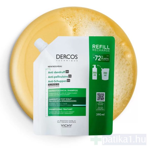 Vichy sampon Dercos korpásodás ellen zsíros hajra 390 ml utántöltő kiszerelés