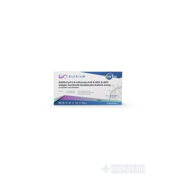 Elysium 5 az 1-ben SARS-CoV-2 & influenza A+B & RSV & ADV Ag kombinált otthoni gyorsteszt - 1 db tesztkészlet (orrlyuk) 