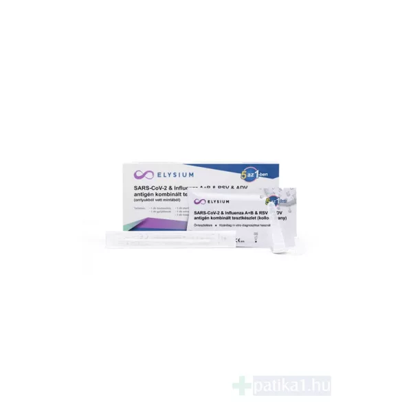 Elysium 5 az 1-ben SARS-CoV-2 & influenza A+B & RSV & ADV Ag kombinált otthoni gyorsteszt - 1 db tesztkészlet (orrlyuk) 